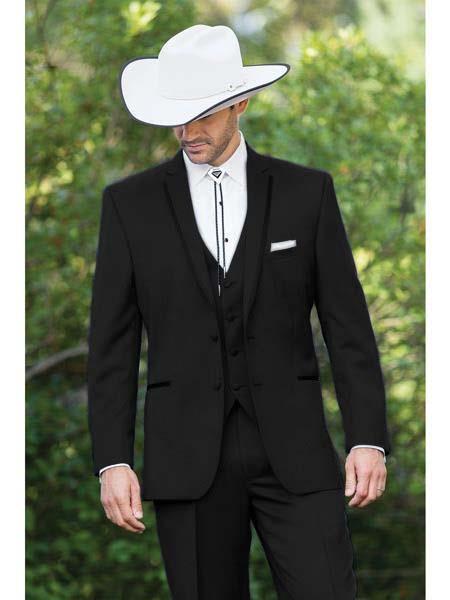 Product#JA60891 Country Tuxedos For Weddings Mens Western Traje Vaquero Suit - Black Tuxedo Wool