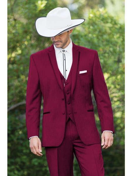 Product#JA60892 Country Tuxedos For Weddings Mens Western Traje Vaquero Suit - Burgundy Tuxedo Wool