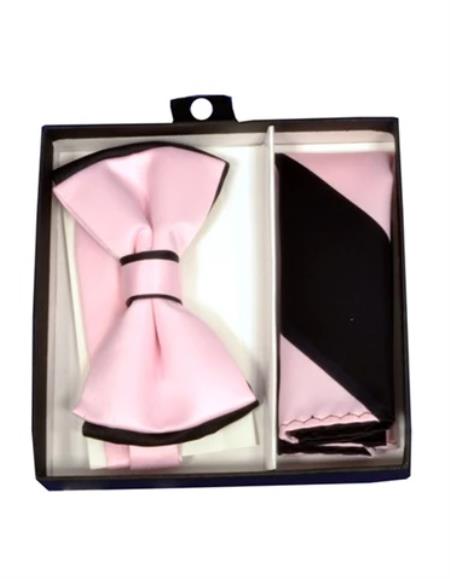Mens Formal - Wedding Bowtie - Prom Pink and Black Bowtie