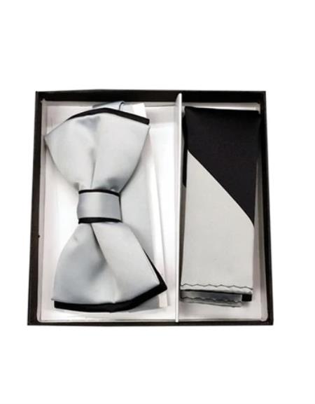 Mens Formal - Wedding Bowtie - Prom Silver and Black Bowtie