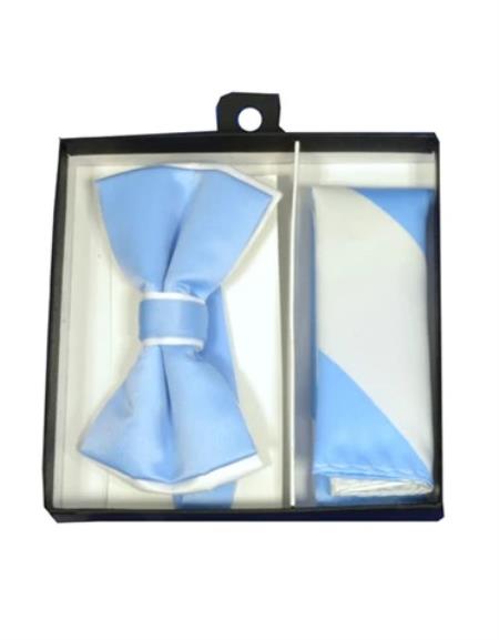 Product#JA61083 Mens Formal - Wedding Bowtie - Prom Sky Blue and White Bowtie