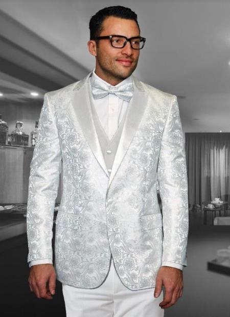 White Paisley Suit - Wedding Tuxedo - Groom Suit