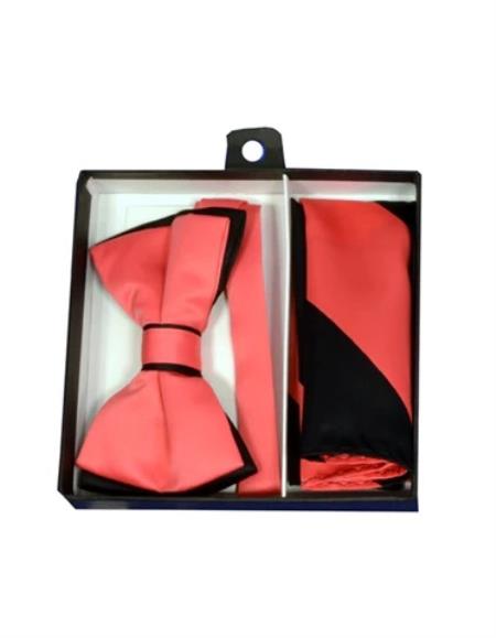 Mens Formal - Wedding Bowtie - Prom Coral and Black Bowtie