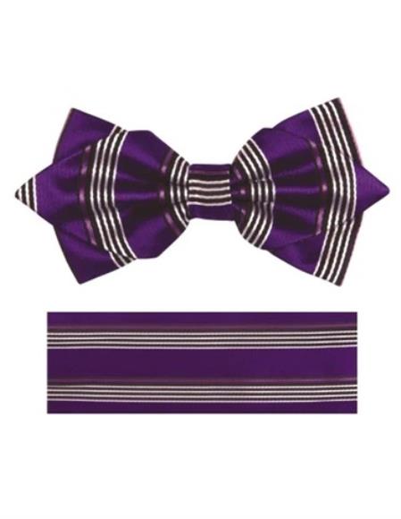 Mens Formal - Wedding Bowtie - Prom Purple Stripe Bowtie