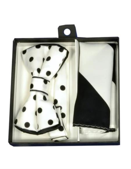 Mens Formal - Wedding Bowtie - Prom White and Black Dot Bowtie