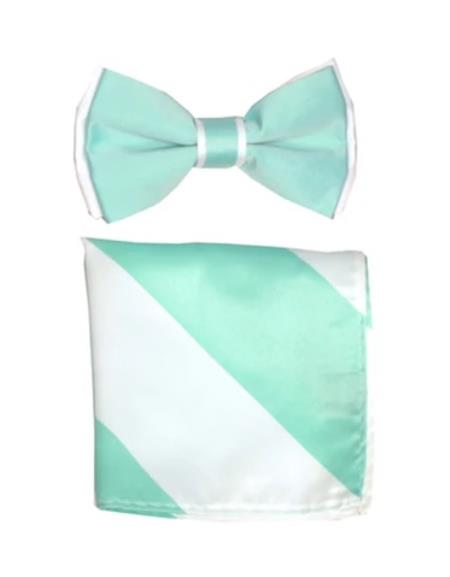 Mens Formal - Wedding Bowtie - Prom Mint Green and White Bowtie