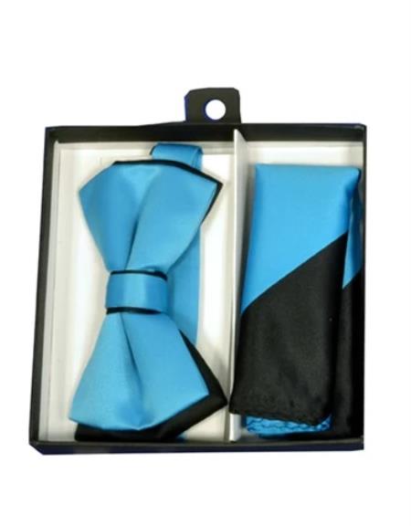 Mens Formal - Wedding Bowtie - Prom Turquoise and Black Bowtie