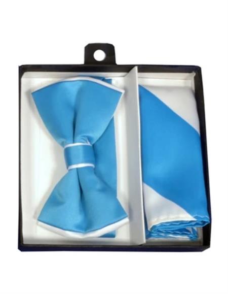 Mens Formal - Wedding Bowtie - Prom Turquoise and White Bowtie