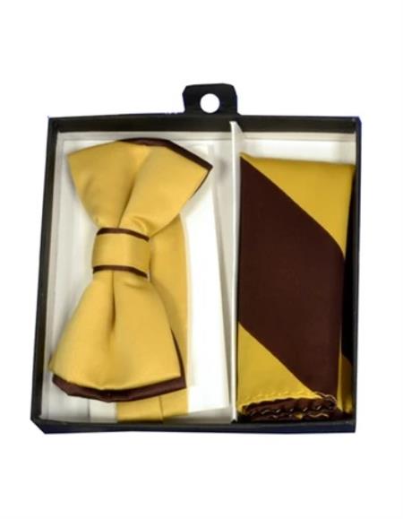 Mens Formal - Wedding Bowtie - Prom Yellow and Brown Bowtie