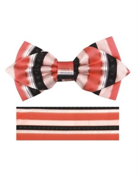 Mens Formal - Wedding Bowtie - Prom Coral and Black Bowtie