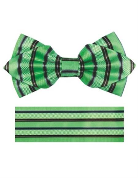 Mens Formal - Wedding Bowtie - Prom Apple Green and Black Stripe Bowtie