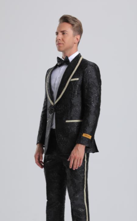 Paisley Suits - Wedding Tuxedo - Groom Black Suit + Matching Bowtie