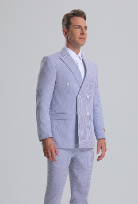 Seersucker Suit - Summer Suit - Cotton Suit - Light Blue