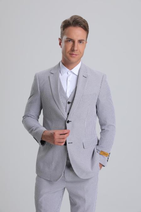 Seersucker Suit - Summer Suit - Cotton Suit - Gray