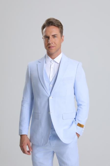 Seersucker Suit - Summer Suit - Cotton Suit - Light Blue