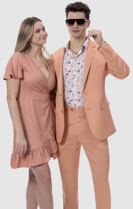 Salmone Color Suit - Peach Linen Suit