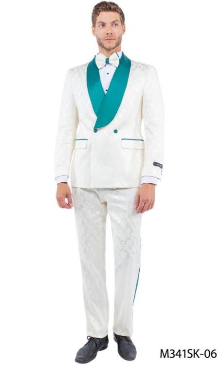 White and Emerald Green Tuxedo Suit - Prom Suit - Prom Wedding Suit