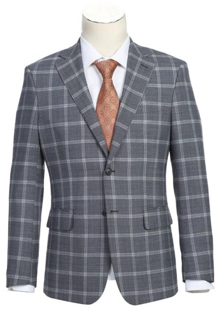 Real Wool Suits - Business Suit By English Laundry Designer Brand - Gray Plaid