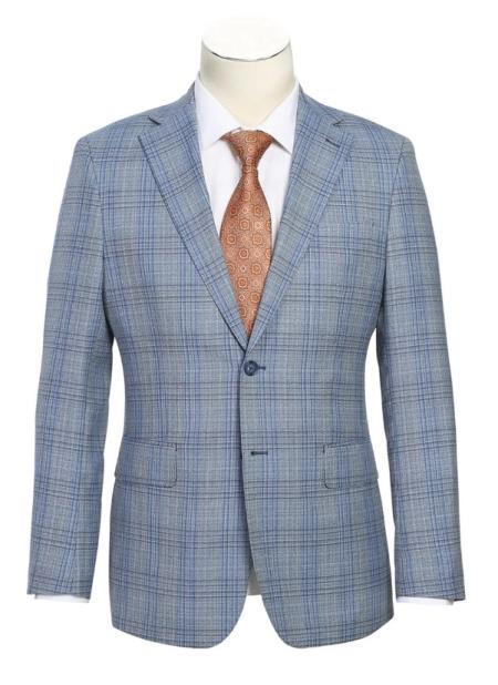 Real Wool Suits - Business Suit By English Laundry Designer Brand - Light Gray with Blue