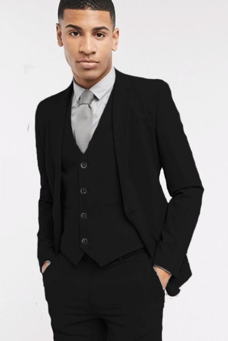 Extra Slim Fit Suit Mens Black Shorter Sleeve~ Shorter Jacket - 3 Piece Suit For Men - Three Piece Suit