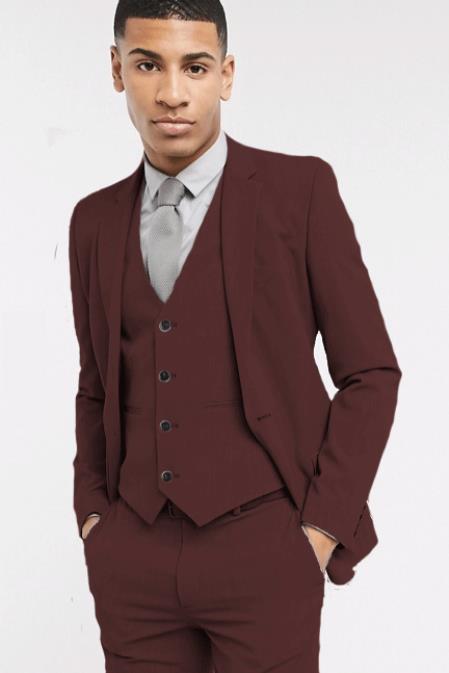 Extra Slim Fit Suit Mens Brown Shorter Sleeve~ Shorter Jacket - 3 Piece Suit For Men - Three Piece Suit