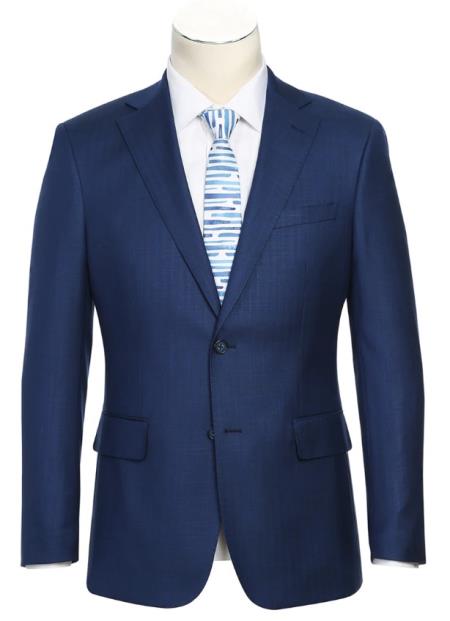 #JA61608 Plaid Suit - Mens Windowpane Suit By English Laundry Designer Brand - Solid Midnight Blue