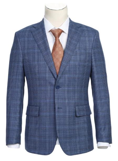 #JA61609 Plaid Suit - Mens Windowpane Suit By English Laundry Designer Brand - Pale Denim