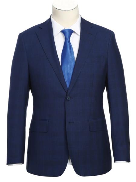 #JA61611 Plaid Suit - Mens Windowpane Suit By English Laundry Designer Brand - Midnight Blue