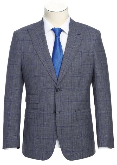 #JA61612 Plaid Suit - Mens Windowpane Suit By English Laundry Designer Brand - Gray with Blue