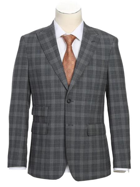 #JA61614 Plaid Suit - Mens Windowpane Suit By English Laundry Designer Brand - Gray Check