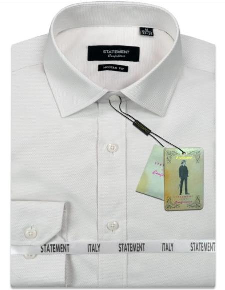 #JA61726 Mens Outlet Long Sleeve 100% Cotton Shirt - Off-White