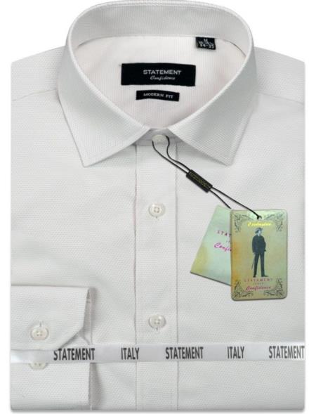 #JA61729 Mens Outlet Long Sleeve 100% Cotton Shirt - Off-White
