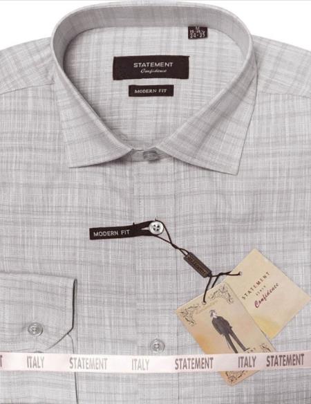 Mens Long Sleeve 100% Cotton Shirt - Light Texture - Grey