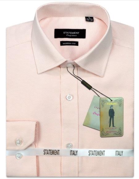 Mens Long Sleeve 100% Cotton Shirt - Pin Dot - Peach