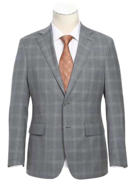 #JA61751 Plaid Suit - Mens Windowpane Suit By English Laundry Designer Brand - Light Gray