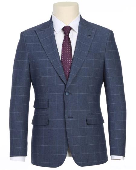 #JA61753 Plaid Suit - Mens Windowpane Suit By English Laundry Designer Brand - Pale Blue
