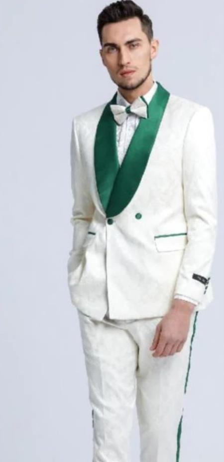 White and Hunter Green Tuxedo - Wedding Suit