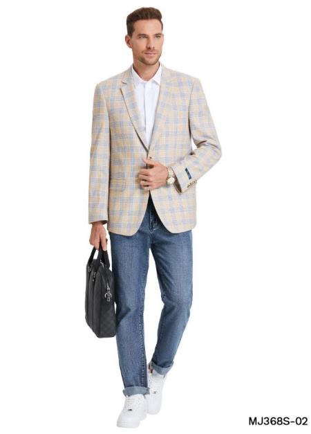 #JA61767 Wool Sport Coat - Plaid Blazer - Windowpane Blazer - Tan