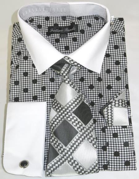 #JA61796 Polka Dot Dress Shirt - Black