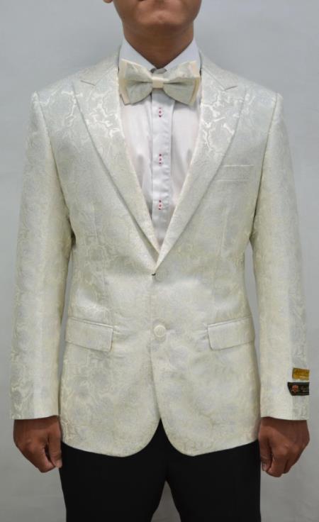 #JA61973 Ivory Dinner Jacket - Ivory Blazer - Cream Paisley Wedding Tuxedo Jacket
