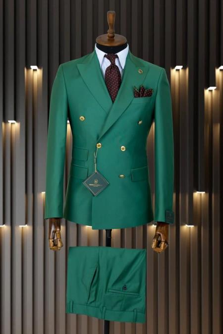 Mens Double Breasted Suit - Emerald Green - Hunter Green Suit