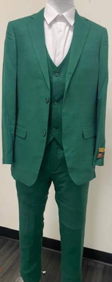 Emerald Green Linen Suit - Green Summer Suit - Vested Suit - Linen Fabric