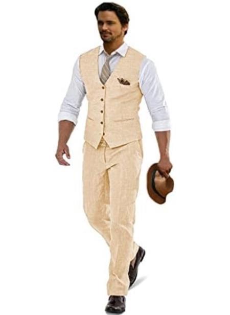 Groomsmen Summer Beach Prom Champagne Vest and Pants Set