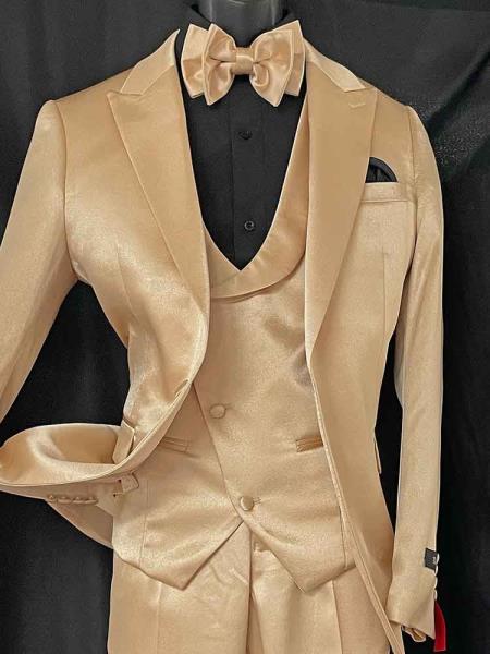 Mens Peak Lapel Button Closure Gold Suit