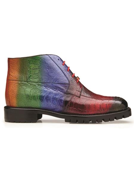 Half Ankle Dress Boot - Belvedere - Alvaro, Genuine Hand Painted Ostrich Leg Boots - Multi Color - U01