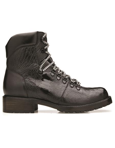 Half Ankle Dress Boot - Belvedere - Como, Genuine Ostrich Leg and Italian Leather Boot - Black - CB5