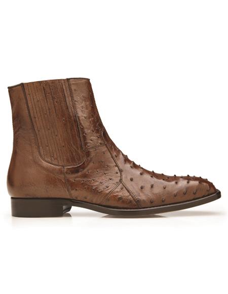 Half Ankle Dress Boot - Belvedere - Roger, Genuine Ostrich Quill Chelsea Boot - Antique Brandy - R55