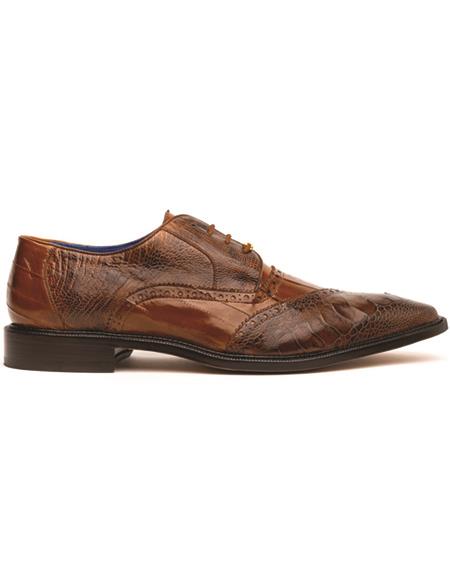 Belvedere Nino Eel and Ostrich Shoes Antique Camel
