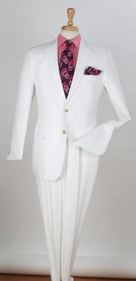 White Big and Tall Linen Suit
