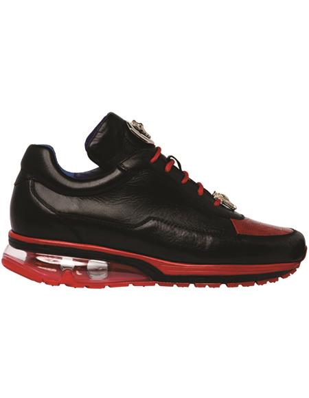 Belvedere Flash Ostrich Leg and Calf Sneakers Black ~ Red
